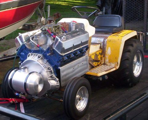 1972 Ford Ranchero - A heavily modified riding mower with a powerful V8 engine installed, custom wheels and tires.