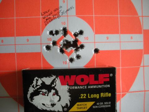 1996 Ford Bronco - A target shows bullet impacts from Wolf .22 Long Rifle ammunition.