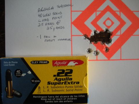 1996 Ford Bronco - Target practice results with Aguila .22 SuperExtra subsonic rounds.
