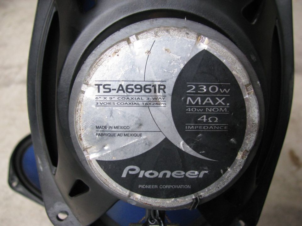 Pioneer TS-A6961R 6x9 3-way car speaker magnet label, 230W max, on concrete