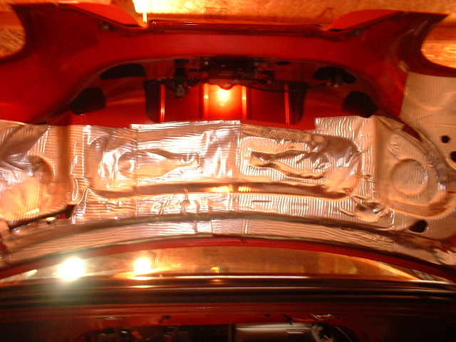 car trunk with sound deadening material installed