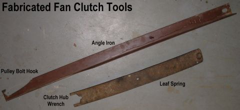 1983 Ford Bronco - Homemade Fan Clutch Tools The angle iron holds the water pump pulley bolts while the leaf spring breaks the clutch hub nut. The angle iron…