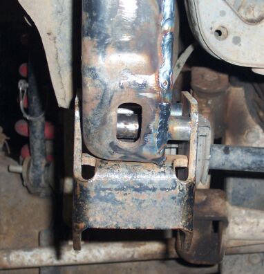 1990 Ford Bronco - Here's how the hanger will sit once bolts are run thru the DOM. Front hanger is stock from a '77ish F250