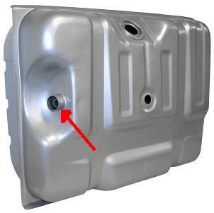 1995 Ford Bronco - This image shows a silver fuel tank, likely a replacement part, with a red arrow indicating a specific fitting.