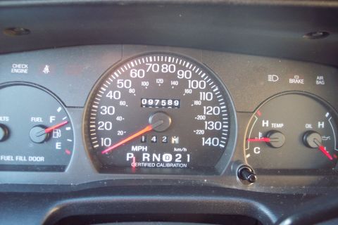 2001 Ford Crown Victoria - Vehicle's dashboard gauges display speed, mileage, fuel, temperature, and oil status.