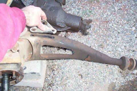 1990 Ford Bronco - The lower shock mounts were stolen off my old TTB arms, trimmed, and welded to the spring plates (see above pic).