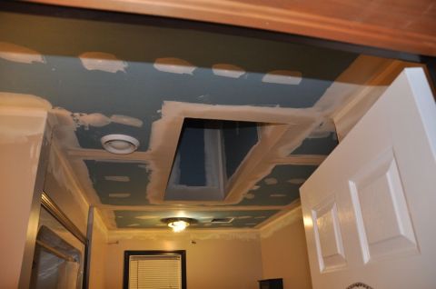 1996 Ford Bronco - The ceiling is being worked on, with drywall mud and tape applied in preparation for finishing.