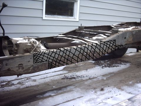 1954 Ford F-100 - 12-07-09: Here's the section of frame that is going to be cut out.