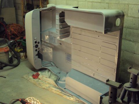 1948 Jeep Wrangler - A vehicle body tub, likely undergoing restoration, is shown from the interior side.