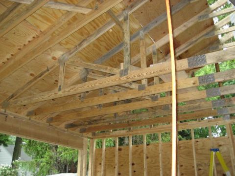 1996 Ford Bronco - A close-up view of a bamboo structure's roof framing and supports.