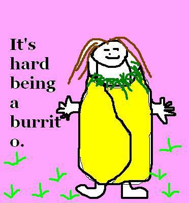 1971 Ford Ranchero - A whimsical drawing depicts a burrito character expressing the challenges of its existence.