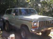 1993 Ford F-150 - This light green 1978-1979 Ford Bronco is shown from the front three-quarter angle.