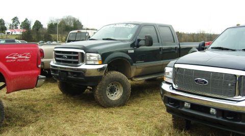 2007 Ford Mustang - A black Ford F-Series truck is parked on a grassy field next to other vehicles.