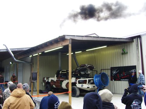 2007 Ford Mustang - A pickup truck is tested on a dynamometer, producing a large cloud of black smoke.
