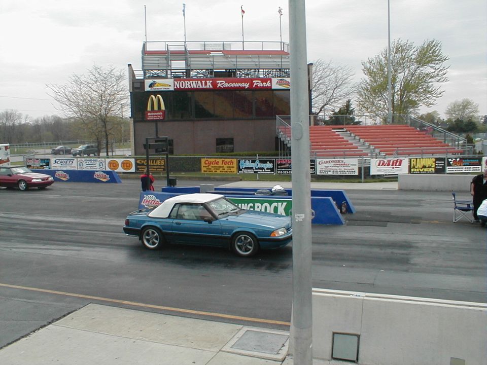 Blue convertible Mustang at Norwalk Raceway Park