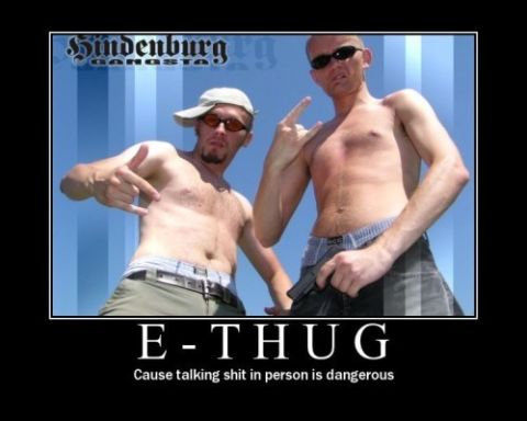 1989 Ford F-150 - A meme with text "E-THUG Cause talking shit in person is dangerous" and "SUPERMOTORS" logo.