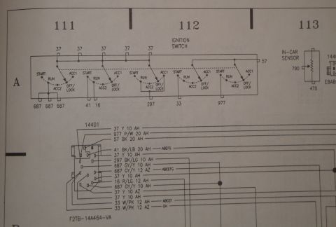 1993 Ford Taurus - A diagram shows electrical connections for an ignition switch and in-car sensor.