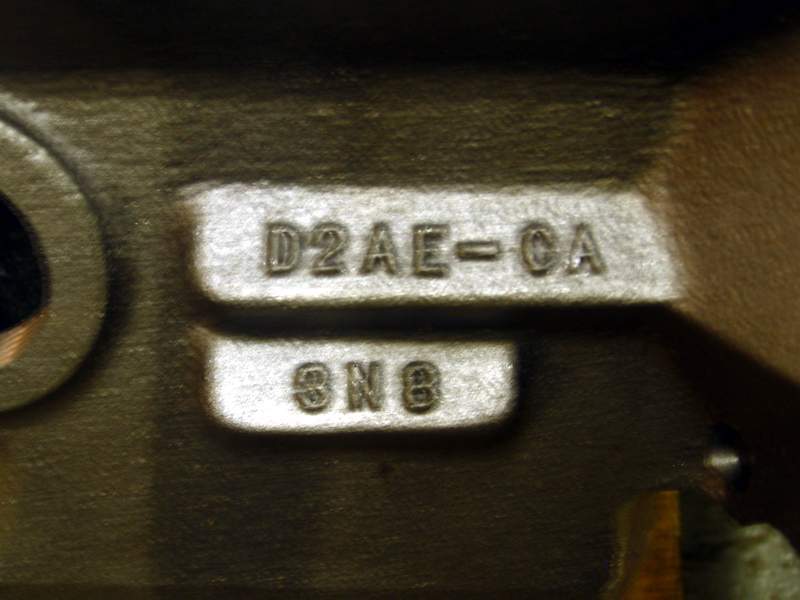 Ford engine block casting number D2AE-CA stamped above 8N8 on machined pads