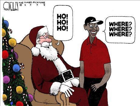 1992 Ford Mustang - A Christmas cartoon depicts Santa Claus and a golfer in a humorous exchange.