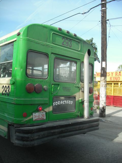 1991 Ford Bronco - A green bus with the number 293 visible on its rear and side, parked on a street.