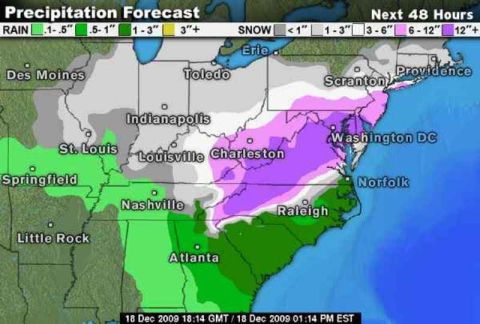 1971 Ford Ranchero - National Weather Service precipitation forecast map showing rain and snow bands over the eastern US.