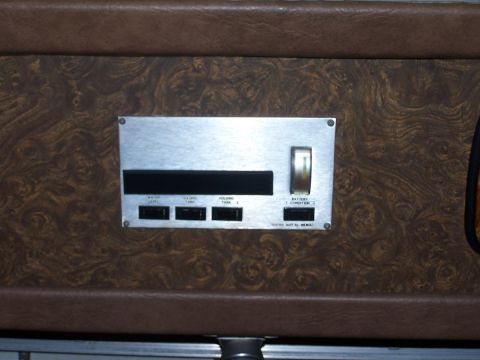 1974 Dodge RV/Conversion Chassis - RV control panel shows water level, holding tank, and battery condition indicators.
