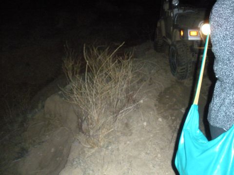 1990 Ford Bronco - A Jeep Wrangler is seen off-road at night, illuminated by its headlights.