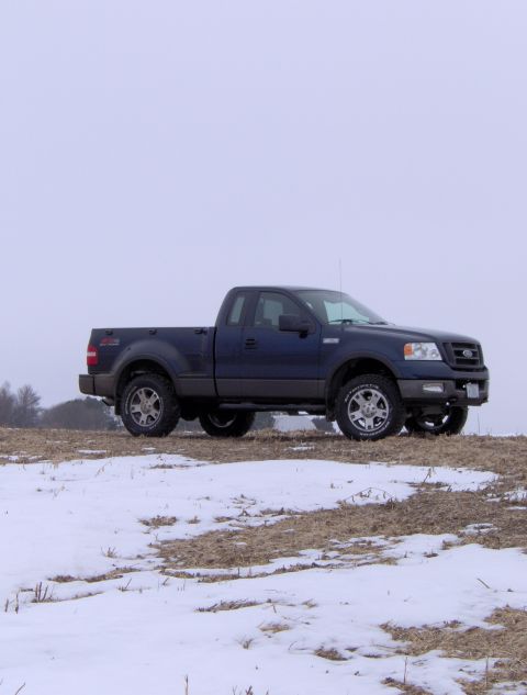 2005 Ford F-150 - Side view of a 2005 Ford F-150 pickup truck in a winter landscape.