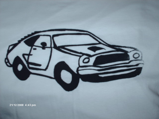 drawing of a car with a hood scoop