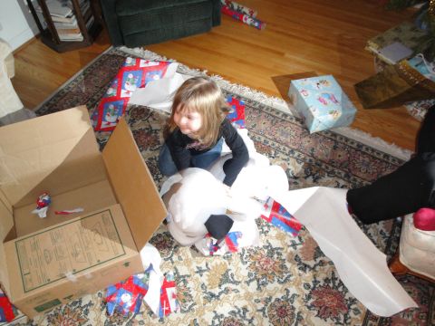 2000 Ford Crown Victoria - A young child excitedly opens a large stuffed animal gift on Christmas morning.