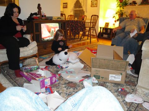 2000 Ford Crown Victoria - A family gathers in a living room on Christmas morning, surrounded by opened gifts and a festive atmosphere.