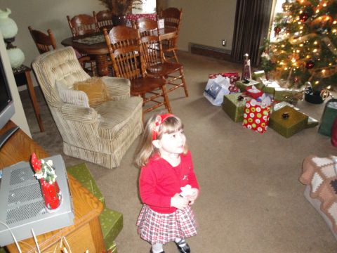2000 Ford Crown Victoria - A child stands in a living room decorated for Christmas, surrounded by gifts.