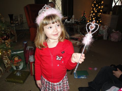 2000 Ford Crown Victoria - A young girl dressed as a princess with a tiara and wand stands near a Christmas tree.