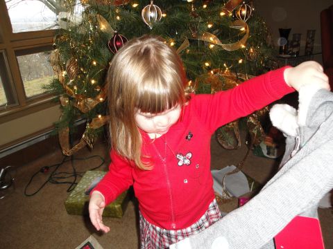 2000 Ford Crown Victoria - A young child excitedly opens presents on Christmas morning, with a decorated tree in the background.