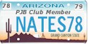 1978 Ford Bronco - Arizona license plate shows 'NATES78' and 'PJB Club Member' with dates 78 and 79.