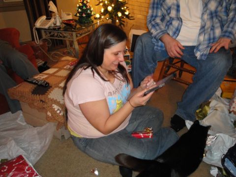 2000 Ford Crown Victoria - A holiday gathering with people and a cat in a decorated living room.