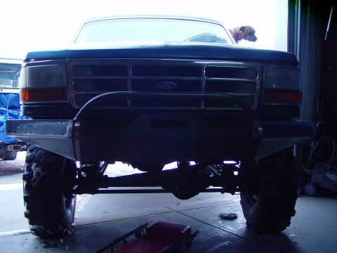 1993 Ford Bronco - The front view of a 1993 Ford Bronco, focusing on its grille and custom bumper.