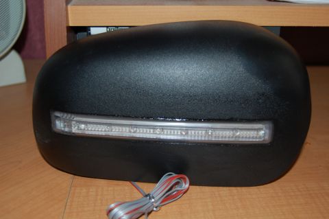 1985 Mercury Grand Marquis - Aftermarket side mirror with LED turn signal strip and attached wiring.