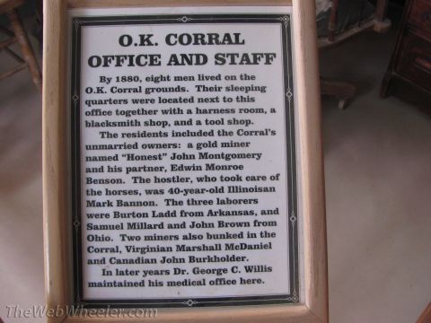 1996 Ford C-350 (Centurion Conversions) - Photo of a museum interpretive sign describing the O.K. Corral office and staff circa 1880; not a vehicle document.