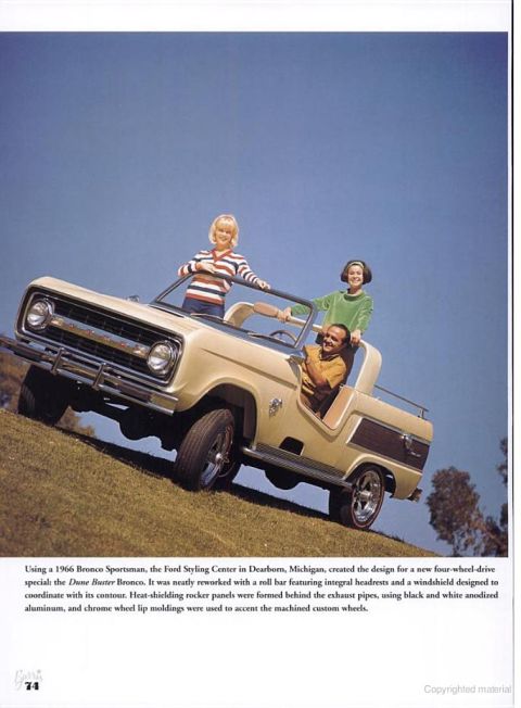 1991 Ford Bronco - A 1966 Ford Bronco Sportsman, a custom design from Ford's Styling Center, is shown on a grassy incline.