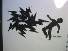 1998 Subaru Legacy - A graphic depiction of a person being hit by lightning.
