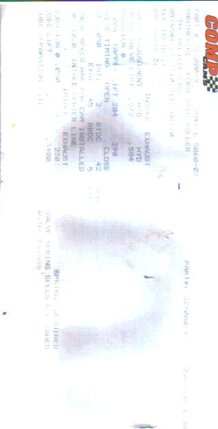 1973 Ford Ranchero - Comp Cams spec card for the current camshaft
