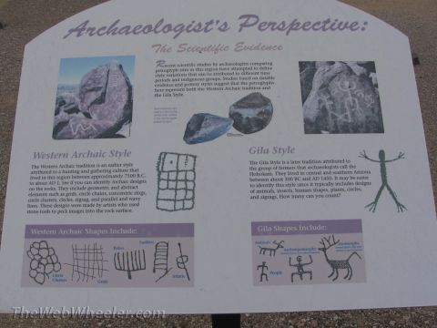 1996 Ford C-350 (Centurion Conversions) - This sign explains the scientific evidence behind petroglyph styles, detailing Western Archaic and Gila traditions with examples.