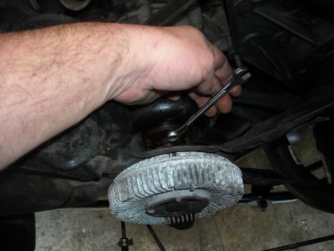 1992 Ford Bronco - an 11MM box end wrench was used for the fan bolts. I found it easier to do this while the belt was still on. I like the box end because the…