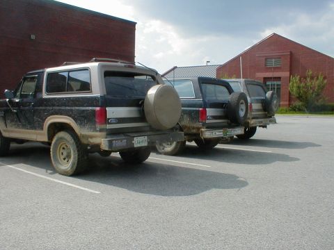 1983 Ford Bronco - Mine, Ben's, & Eric's, after some light wheeling.