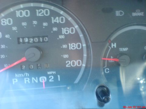 1998 Ford Crown Victoria - Close-up of a car's interior dashboard, displaying the odometer, speedometer, and temperature gauge.