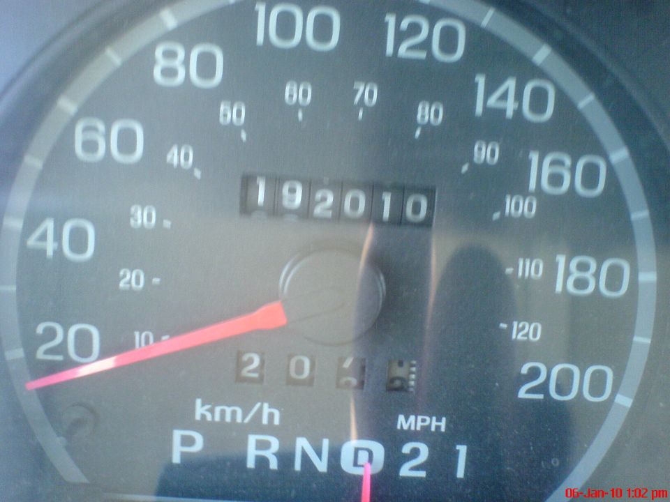 Speedometer and odometer showing 192010 miles