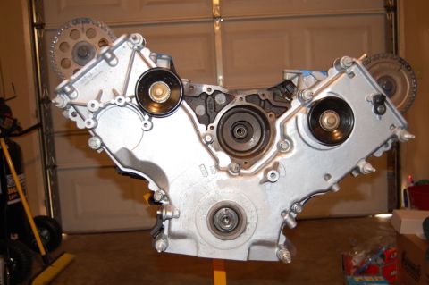 2007 Ford Mustang - Engine block assembly, likely for a Ford vehicle, shown with timing components.