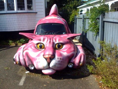 1996 Ford Bronco - This custom vehicle is designed to resemble a pink cat, complete with whiskers and a shark fin on the roof.