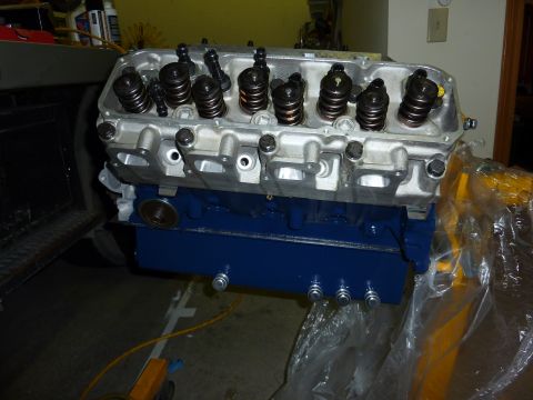 1971 Ford Mustang - Engine block and cylinder head assembly, likely undergoing rebuild or modification.